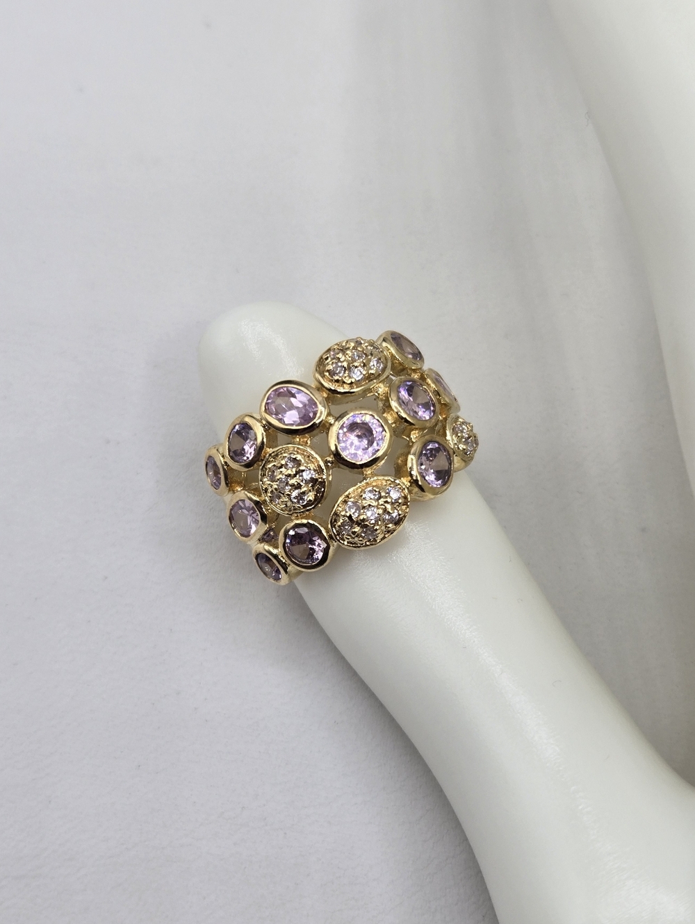 Swarovski Crystal Elements Gold Statement Ring Pink Size 7 Clear Wide Band
